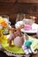Kissing rabbits decoration on easter table