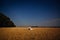 Kissing wedding couple stands in an empty wheat field