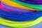 Kit colored PLA and ABS plastic filament for 3D printer and pen. Hobby for children. Close-up