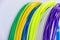 Kit colored PLA and ABS plastic filament for 3D printer and pen. Hobby for children. Close-up