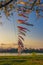 Kitakami,Iwate,Tohoku,Japan on April 26,2018:Carp streamers or koinobori over the Kitakami River and cherry blossoms at Tenshoch