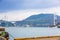 Kitakyushu, Japan - November 22, 2016 : Mojiko Port and Kanmonkyo Suspension Bridge in Kitakyushu, Japan. Kanmonkyo Suspension