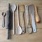 Kitchen accessories - kitchen utensils, wooden spoons, knife, towel