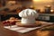 Kitchen ambiance White cook hat on a table with copy