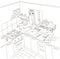 Kitchen, anime background style, line drawing art