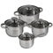 Kitchen appliances. set of stainless steel pots. stewpan and pan on a white background. cooking appliances.