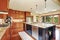 Kitchen area with open floor plan, view of dining room