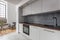 Kitchen with black sink granite worktop