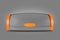 Kitchen capacities - Aluminium breadbox with orange sides. Isolated grey