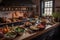 kitchen with cookware, spices, and ingredients for a variety of different dishes