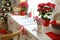 Kitchen counter with dishware and Christmas decor
