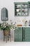 Kitchen counter with drawers, cabinet and white countertop