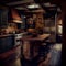 kitchen in a country house is made in a rustic style