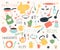 Kitchen doodle vector icon set. For modern recipe card template set for cookbook.