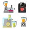 Kitchen electrical equipment set for cooking. Coffee machine, blender, juicer and food processor. Vector equipment