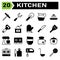 Kitchen equipment icon set include corkscrew, bottle, opener, wine, equipment, carving, carve, fork, kitchen, utensil, cutter,