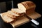 Kitchen essentials, fresh wheat bread slices showcased on a white board