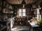 A kitchen filled with lots of wooden furniture. AI generative image.