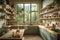 A kitchen filled with lots of wooden shelves. AI generative image. Kitchen in Norwegian house Kitchen in Norwegian house