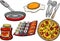 Kitchen and food objects cartoon set