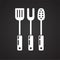 Kitchen fork spoon spatula icon on black background for graphic and web design, Modern simple vector sign. Internet concept.