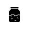 Kitchen glass bottle with dry powder, cooking ingredient. Silhouette icon of sourdough, yeast starter in jar. Black pictogram of