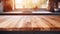 Kitchen Harmony: Neat Wooden Table Surrounded by a Softly Blurred Kitchen. Generative AI.