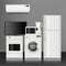 Kitchen home appliances. Household store electrical tools electronic items vector realistic pictures