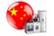 Kitchen and household appliances with Chinese flag. Production, shopping and delivery of home appliances in China concept. 3D