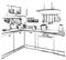 Kitchen interior drawing, vector illustration. Furniture sketch