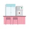 Kitchen interior fridge furniture counter chairs clock design