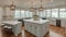 Kitchen Interior with Island, Sink, Cabinets, and Hardwood Floors in New Luxury Home.