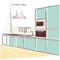 kitchen interior room.Vector color sketchy illustration background