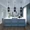 Kitchen island made of mint wood panels