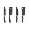 Kitchen knife black vector icon set. Cooking knives.