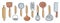 Kitchen knolling. Kitchenware sketch set. Doodle line vector utensils, tools and cutlery. Rolling pin, spatula, crush and sieve.