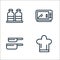kitchen line icons. linear set. quality vector line set such as chefs hat, pans, microwave oven