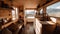 A kitchen and living room in a tiny house. AI generative image. Tiny house interior.