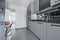 Kitchen with newly installed gray cabinets and drawers