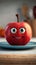 Kitchen plate with a funny red apple, adorned with eyes