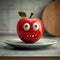 Kitchen plate with a funny red apple, adorned with eyes