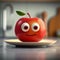 Kitchen plate with a funny red apple, adorned with eyes