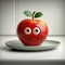 Kitchen plate with a funny red apple, adorned with eyes