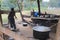 The kitchen of a poor rural school. At the stake is preparing the African national porridge of corn - Ugali