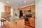 Kitchen room in brown and white colors