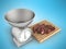 Kitchen scales and meat tenderloin on a white board 3d render on