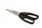 Kitchen scissors made of white metal with black plastic handles, isolate on a white background
