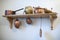 Kitchen shelf with old copper utensils