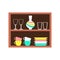 Kitchen shelves with dining utensils vector illustration