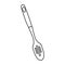 Kitchen skimmer doodle. Household equipment hand drawing. Metallic Kitchen Accessory Ladle. Kitchen interior. Isolated